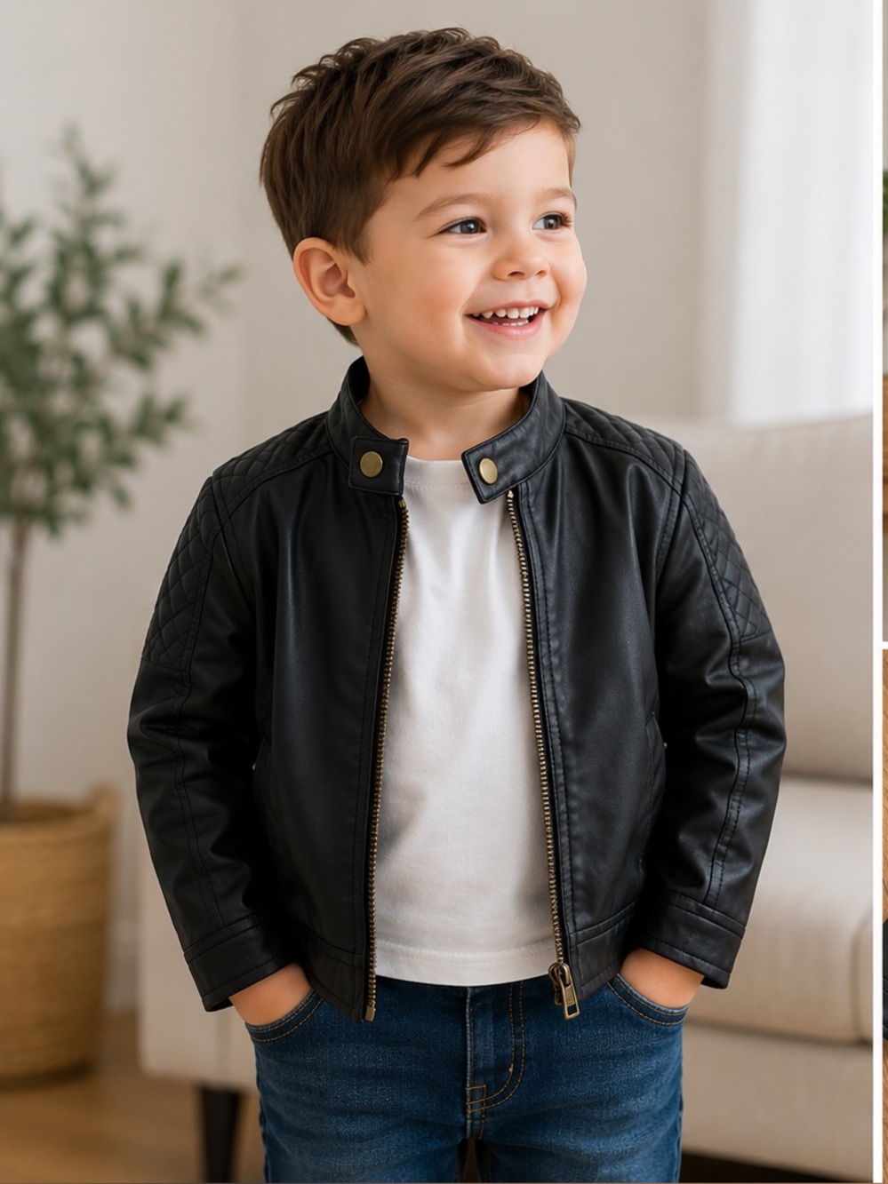 Toddler Boys Black Faux Leather Moto Jacket 3 Years | Motorcycle Style